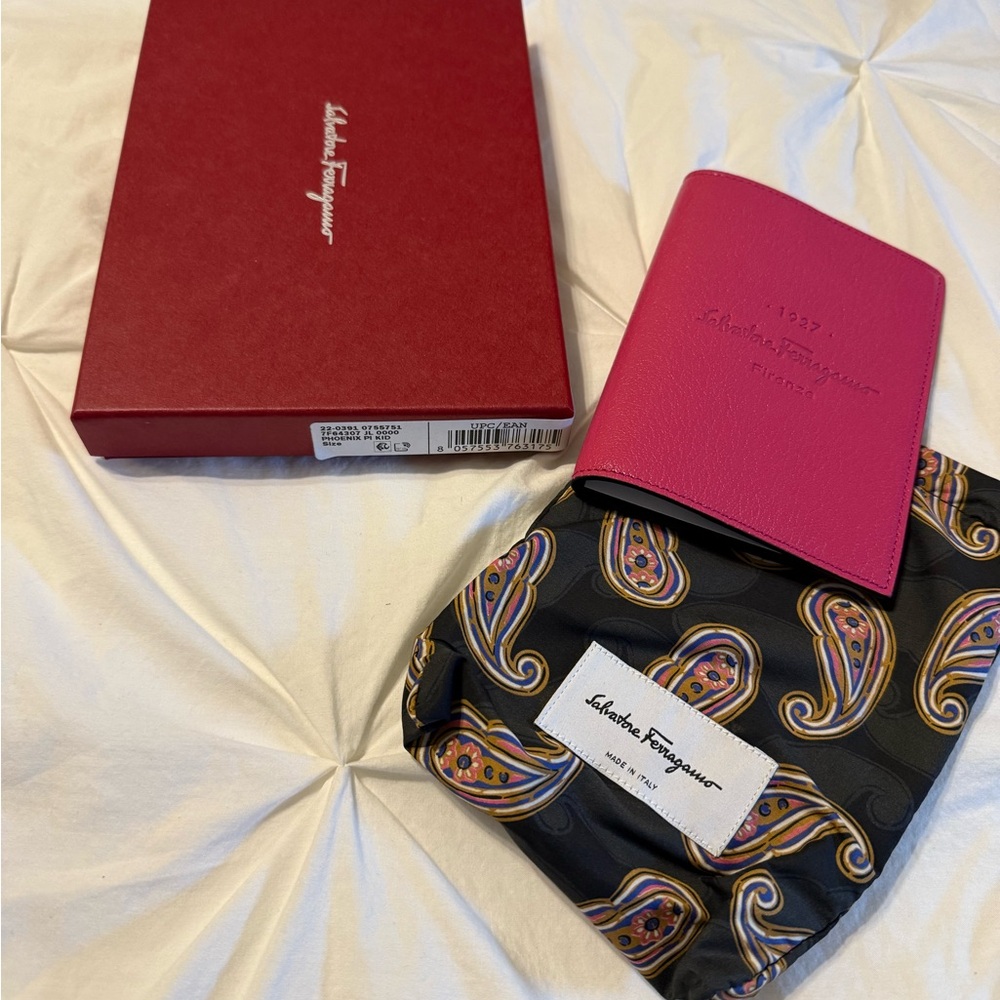 Salvatore Ferragamo Fuchsia Passport Cover with Paisley Pouch